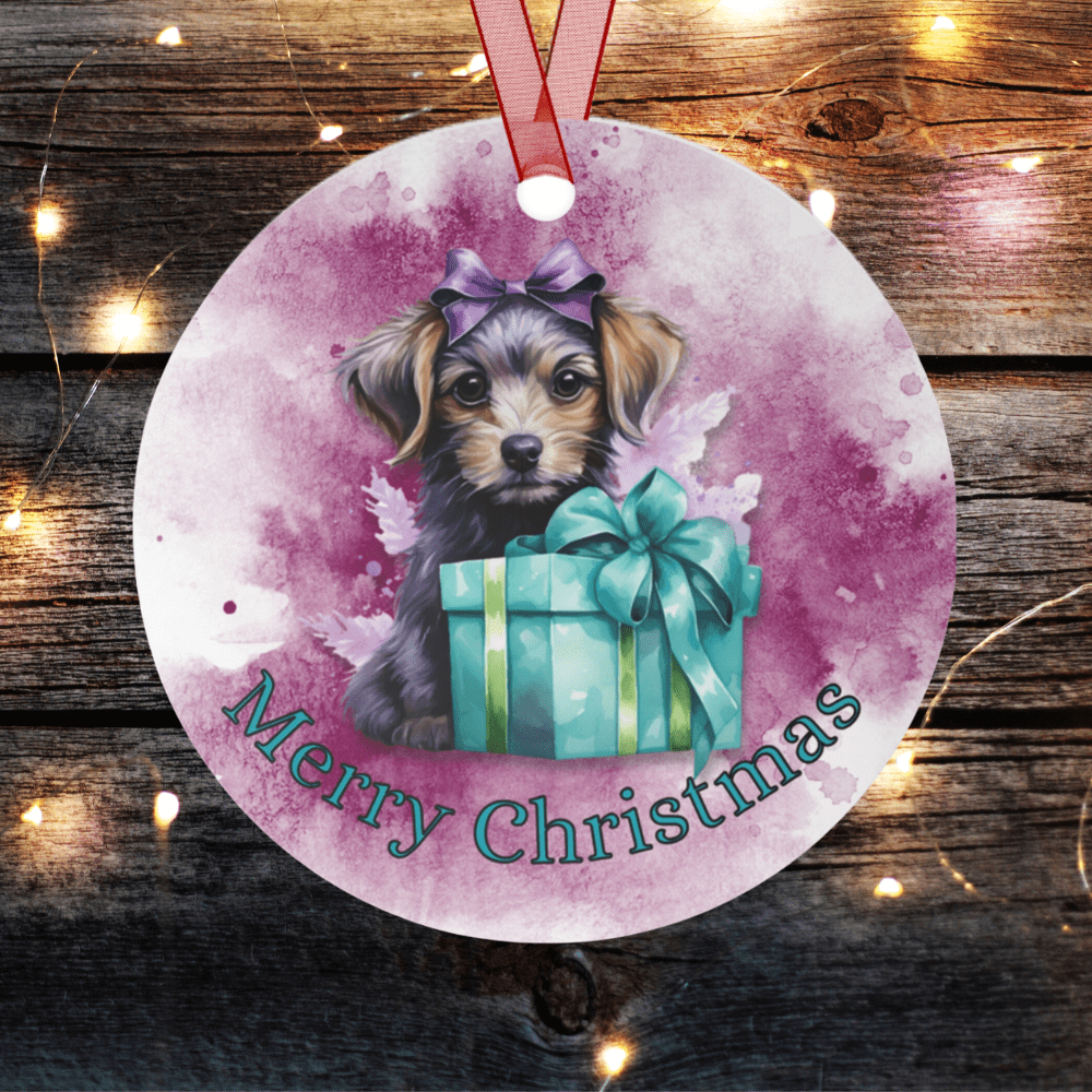 Printify Home Decor Round / One Size Christmas Ornament, Puppy Christmas Ornament, Puppy Gift, Dog Christmas, Custom Ornament, Metal Ornament, Christmas Gift, Free Shipping 12108215020314266891